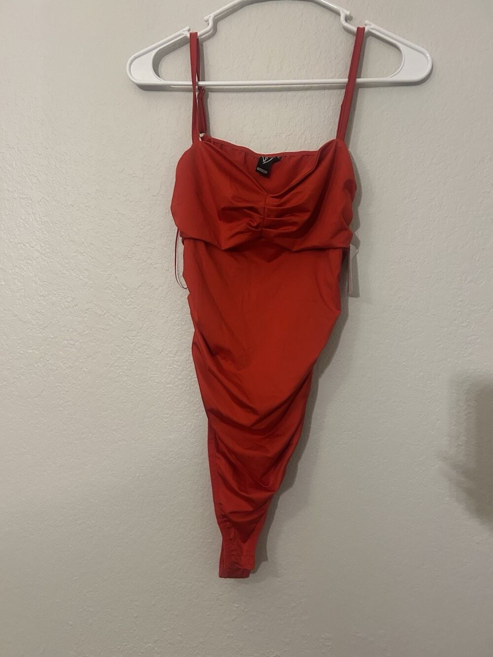Windsor Red Solid Ruched One Piece Swimsuit Adjustable Strap, Women’s S